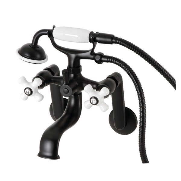 Kingston Brass Tub Wall Mount Clawfoot Tub Faucet with Hand Shower, Matte Black KS229PXMB - main